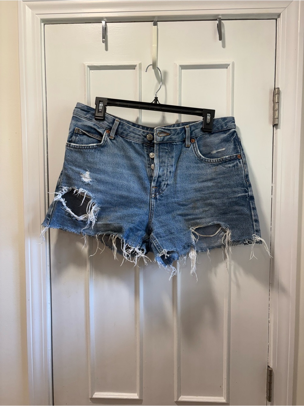 Topshop Medium Blue Distressed Denim Cutoff Shorts